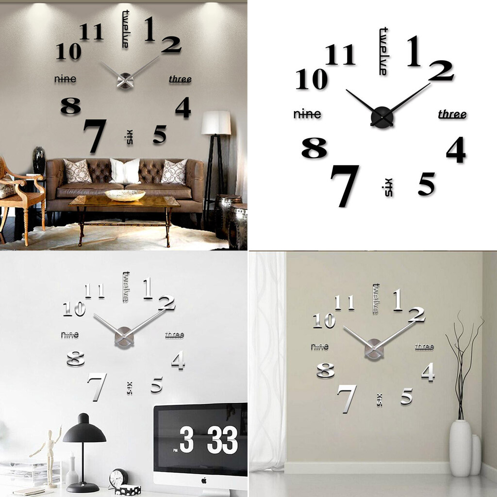 Modern DIY Large Wall Clock 3D Mirror Surface Sticker Big Number Watch Decor New gallery
