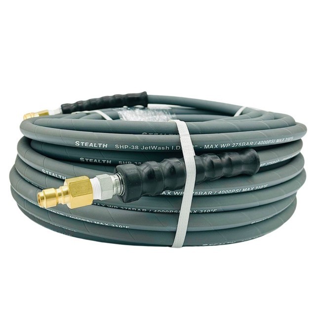 Stealth Jetwash 100ft Pressure Washer Hose 3/8 ID 4000 PSI Non Marking Gray QC gallery