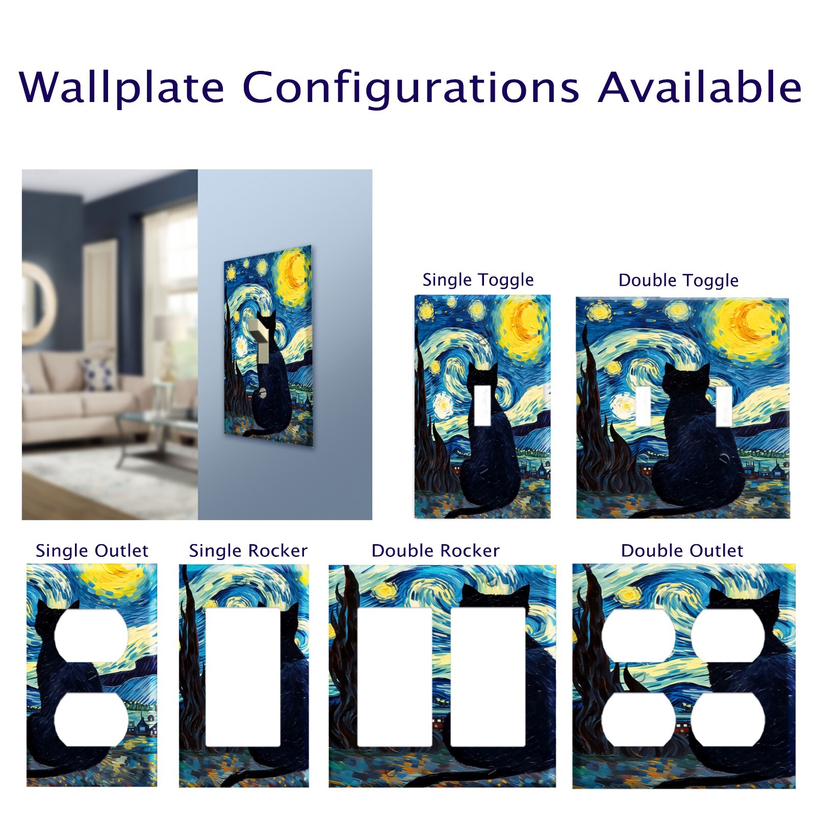 Van Gogh Starry Night Cat Wall Plate / Switch Plate / Outlet Cover gallery