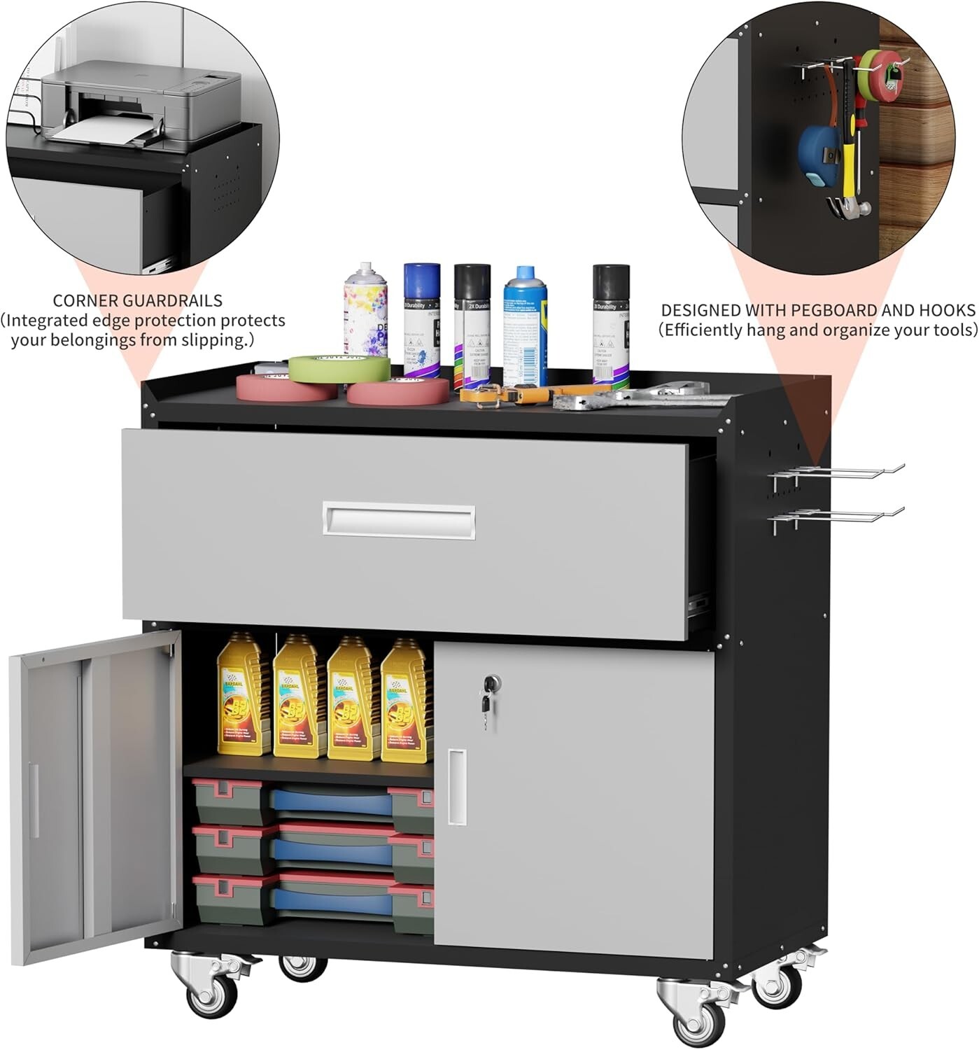 Elegro Metal Garage Storage Cabinet with Wheel,Drawer ,Lockable Rolling Tool Box gallery