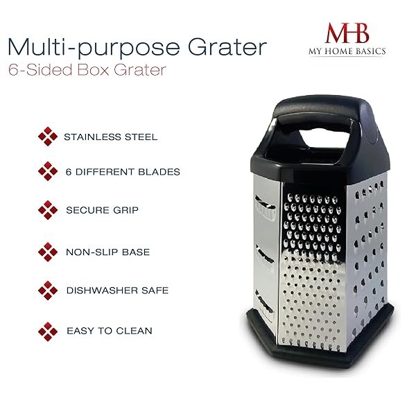 Box Graters for Kitchen, 6 Sided, Multi-purpose Cheese/Veggies, Stainless Steel gallery