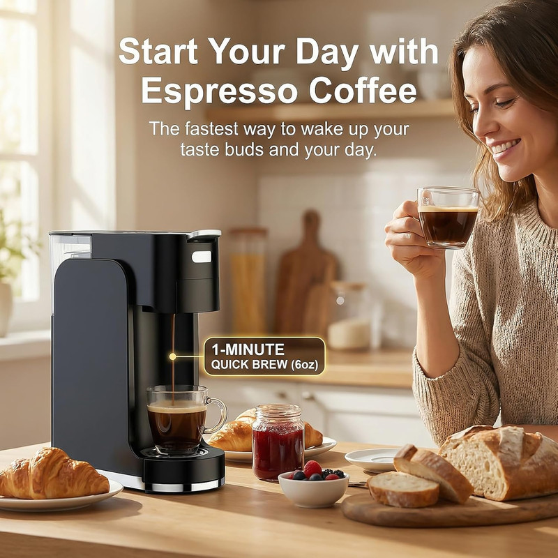 Versatile Single Serve Coffee Maker: Hot/Iced, 20 Bar Espresso, 3 Sec Heat-Up gallery