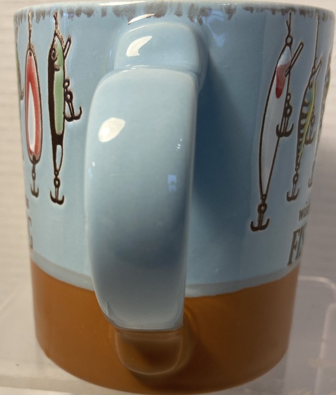 Spectrum Designz 18 oz Ceramic Coffee Tea Mug Wishing I Was Fishing Hooks Lures gallery
