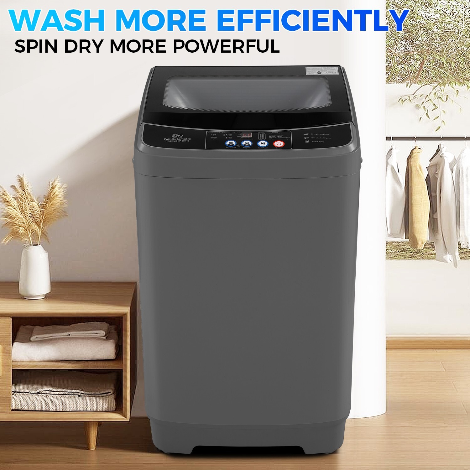 Washing Machine 20Lbs Full-Automatic Portable Washer with Drain Pump Glass Cover gallery