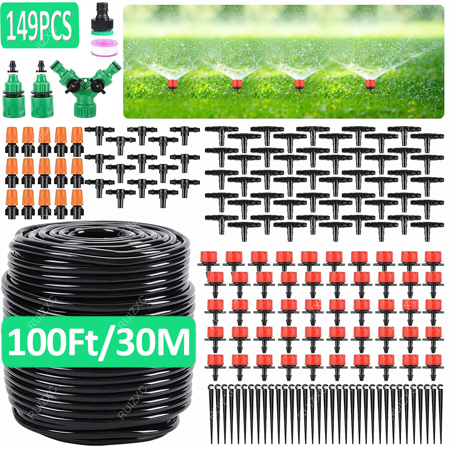 100ft Drip Irrigation System Garden Plant Self Watering Hose Micro Sprinkler Kit gallery
