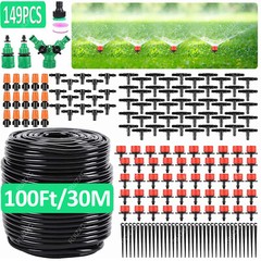 100ft Drip Irrigation System Garden Plant Self Watering Hose Micro Sprinkler Kit