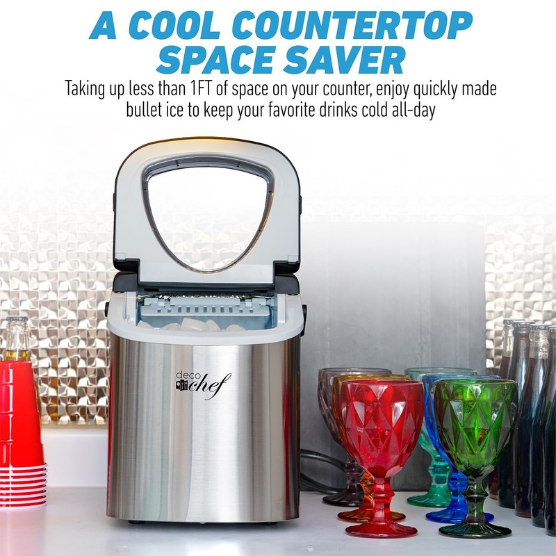 Deco Compact Countertop Ice Maker, 26LBs in 24HRs, 9 Bullet Ice Cubes Ready i... gallery