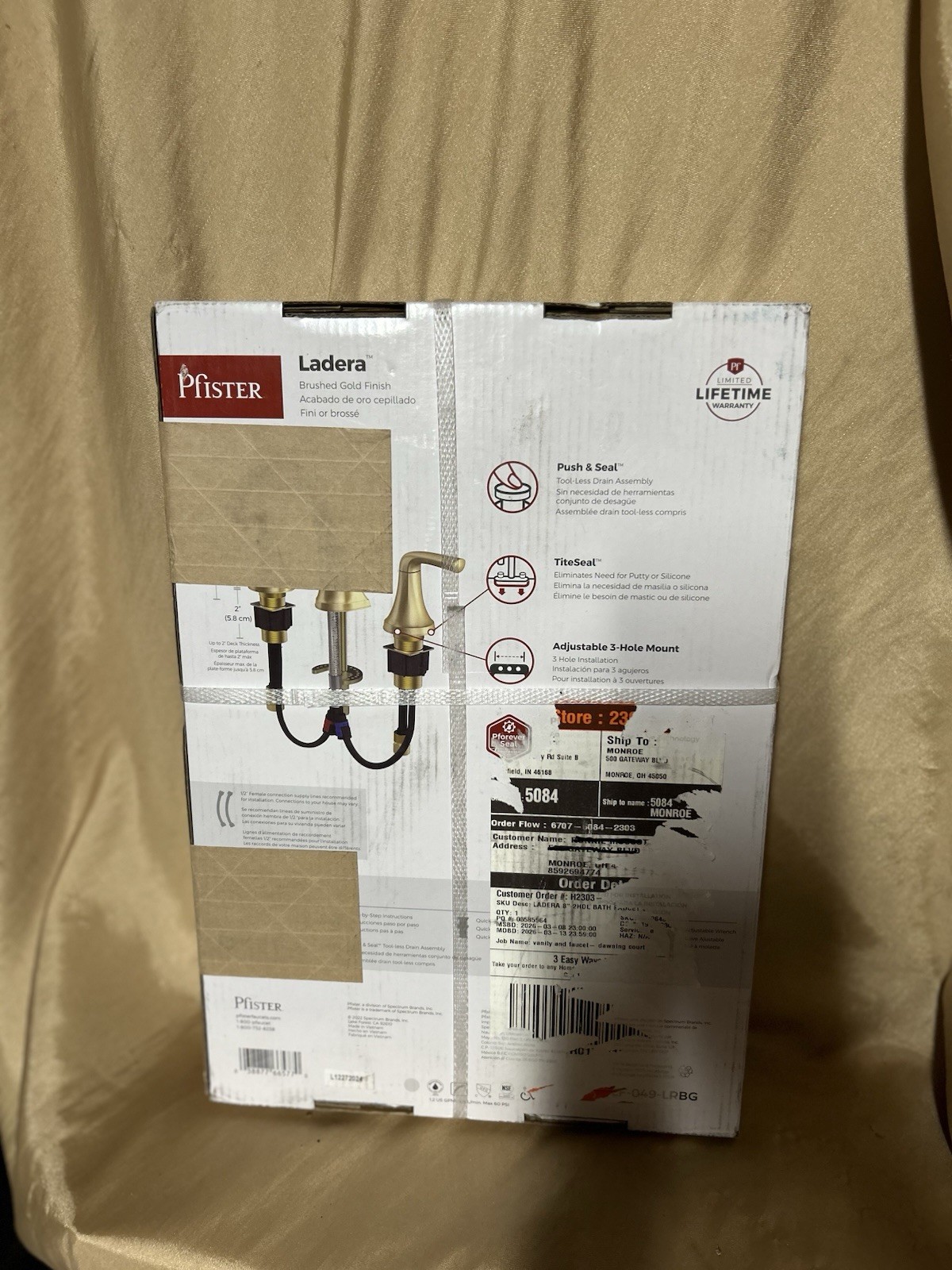 Unopened! Pfister LADERA Bathroom WIDESPREAD BRUSHED GOLD finish Faucet gallery