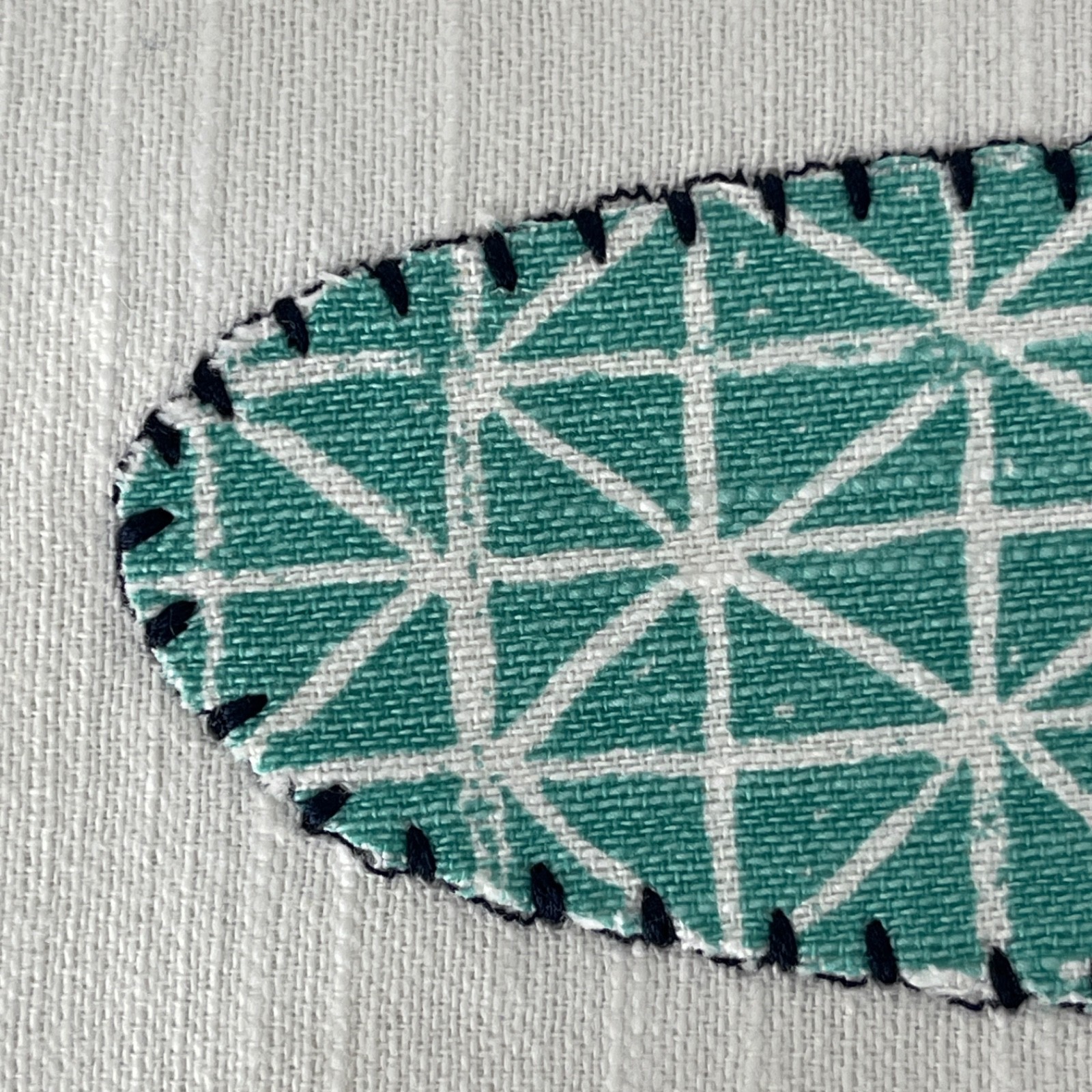 Fish Appliqué Table Runner with Tassels Cream Blue Teal Beige Black EUC 14x70" gallery