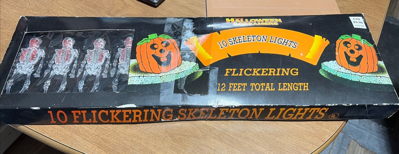 Flickering Skeleton 10 Light String Set Vintage Green Bulbs Halloween New Rare gallery