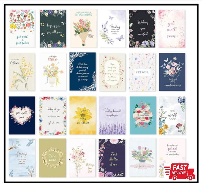 24 Pack Floral Get Well Cards with Self-Adhesive Envelopes 4X6 Boxed gallery