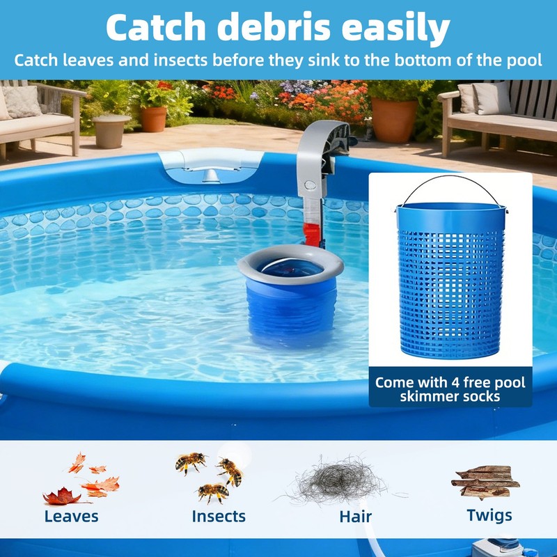 Pool Surface Skimmer Above Ground - Wall Mount Debris Cleaner Adjustable Clip US gallery