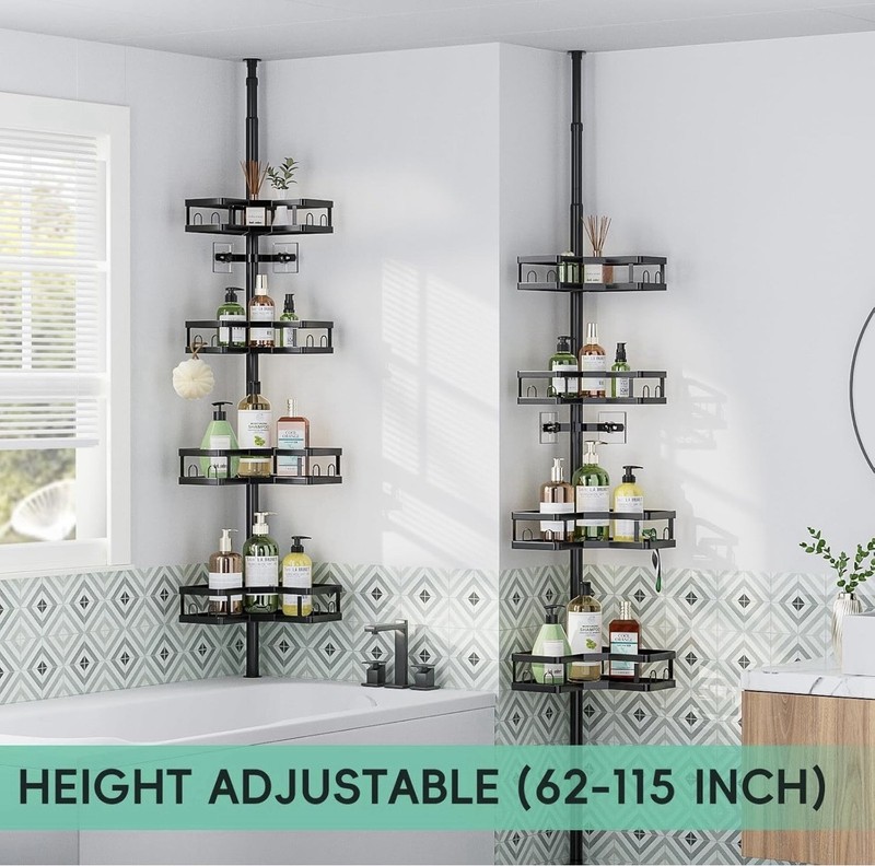 4-tier Adjustable Corner Shower Caddy Organizer with HooksRustproof Tension gallery