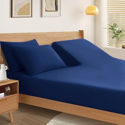 Split Top King Fitted Sheet Only for Adjustable Bed, Ultra-Soft Navy Blue gallery