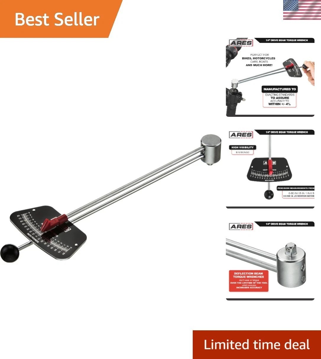 ARES 70213-1/4-Inch Drive Beam Torque Wrench - 0-80 Inch/Pounds and 0-9 Newton/M gallery