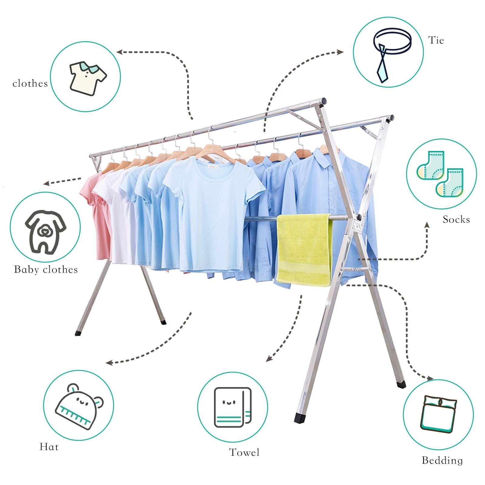Clothes Racks for Hanging Clothes,94.5 inch Clothes Drying Rack for Stainless... gallery