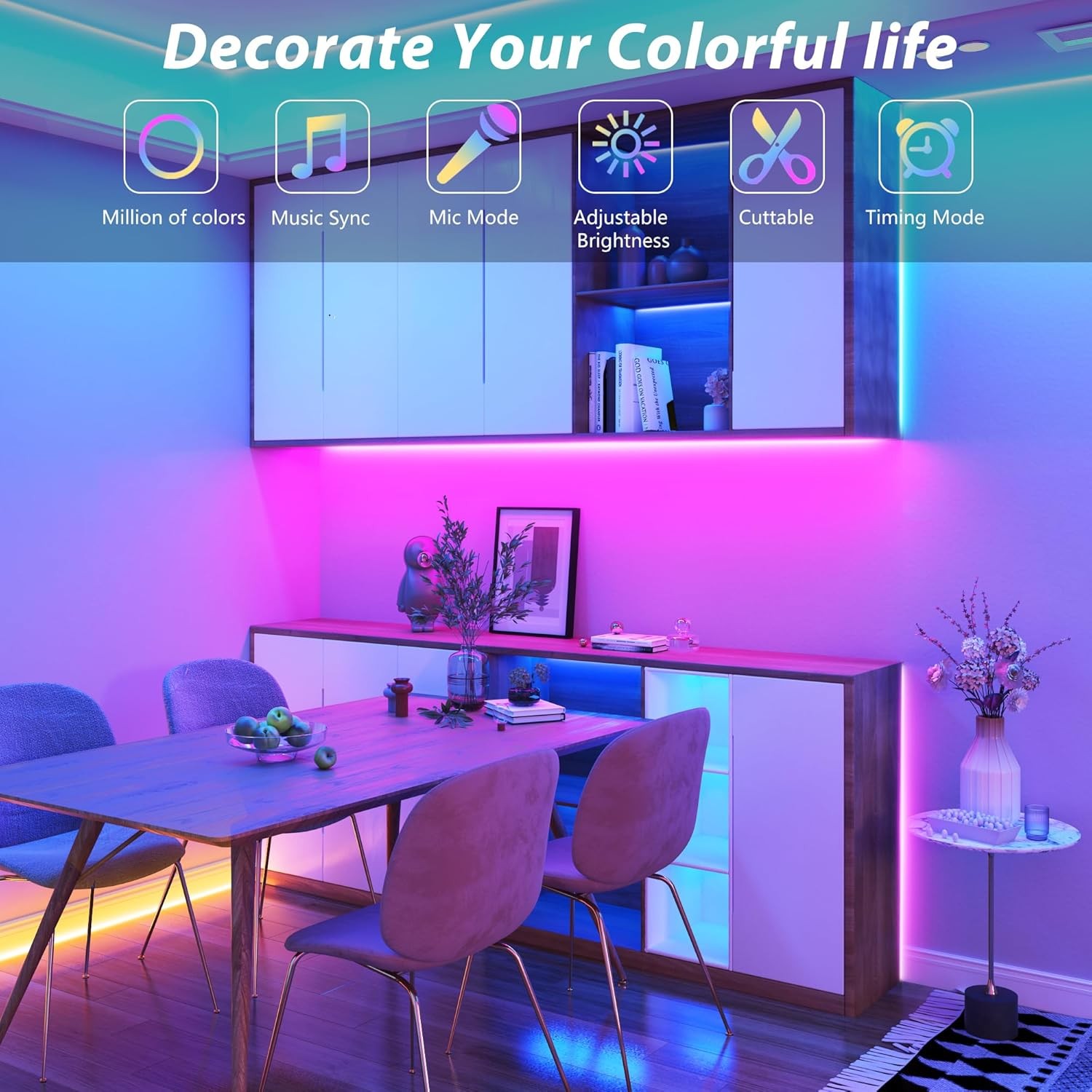 100Ft LED Strip Lights, Smart Light with App Remote Control, RGB LED Lights for gallery