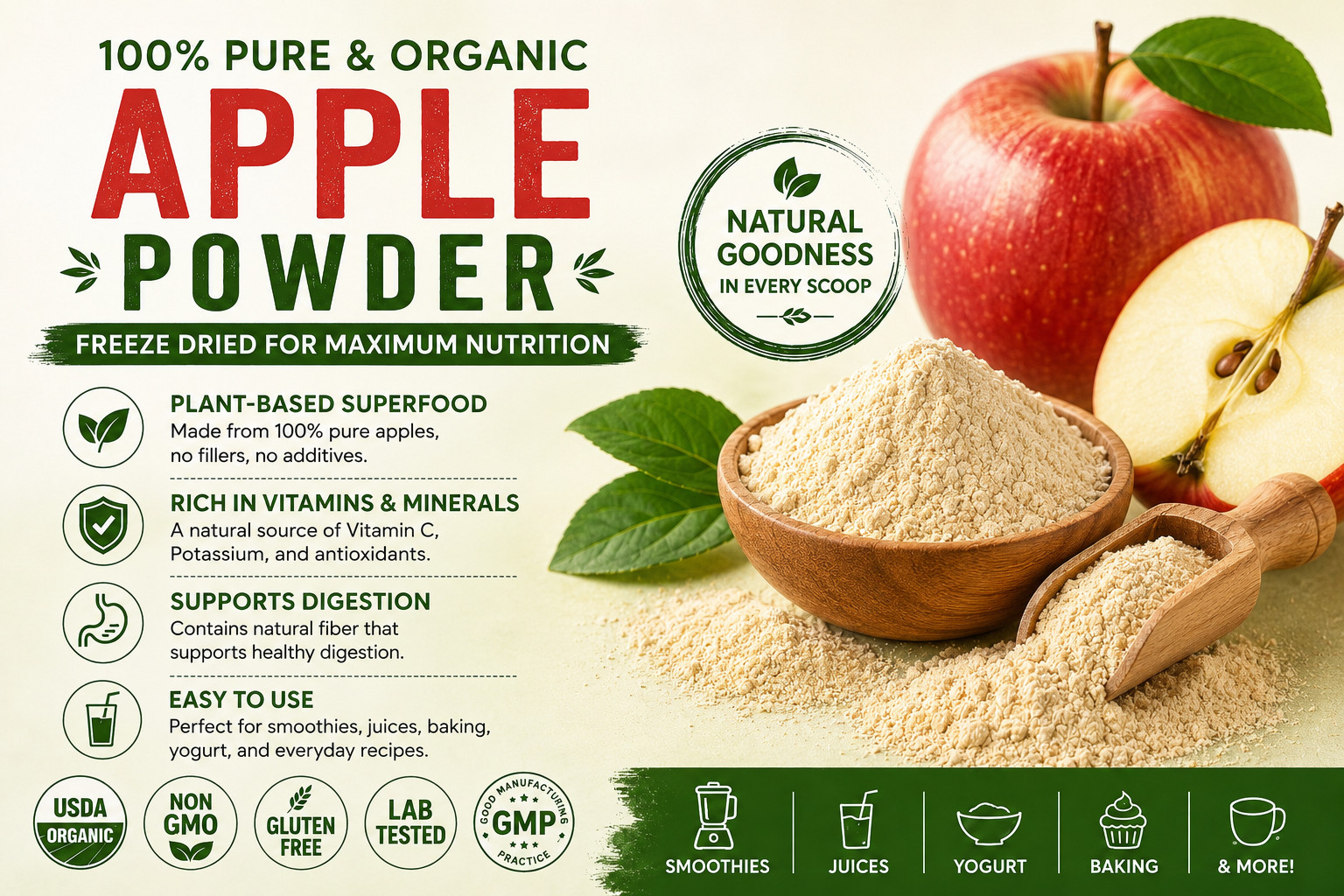 Apple Powder Premium Fine Fruit Powder for Smoothies Baking & Tea 8.8oz gallery