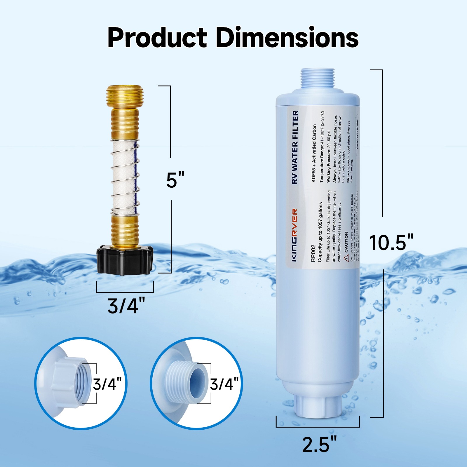 RV Inline Hose Water Filter, w/ Hose Protetor, Garden & Camper Water Filter gallery