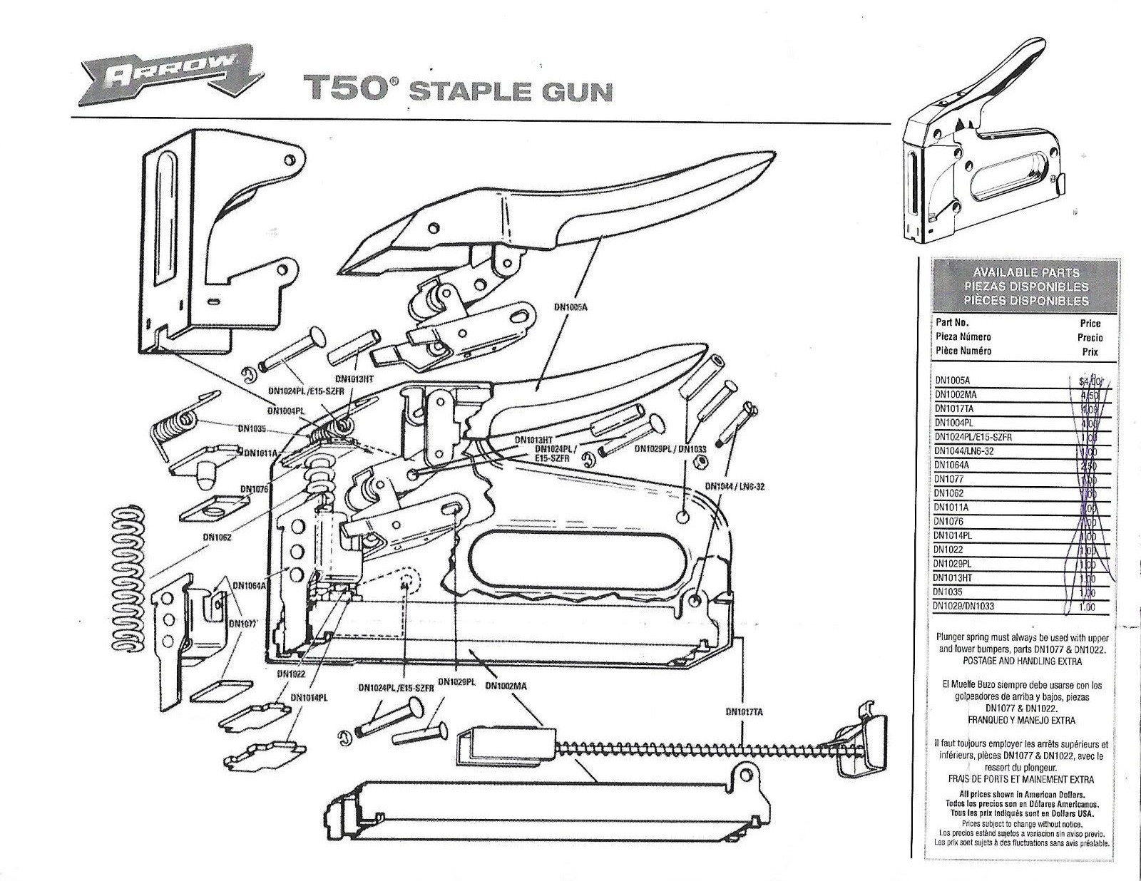ARROW T-50M Gun Tacker Stapler Parts - You Choose By MPN - New Old Stock gallery