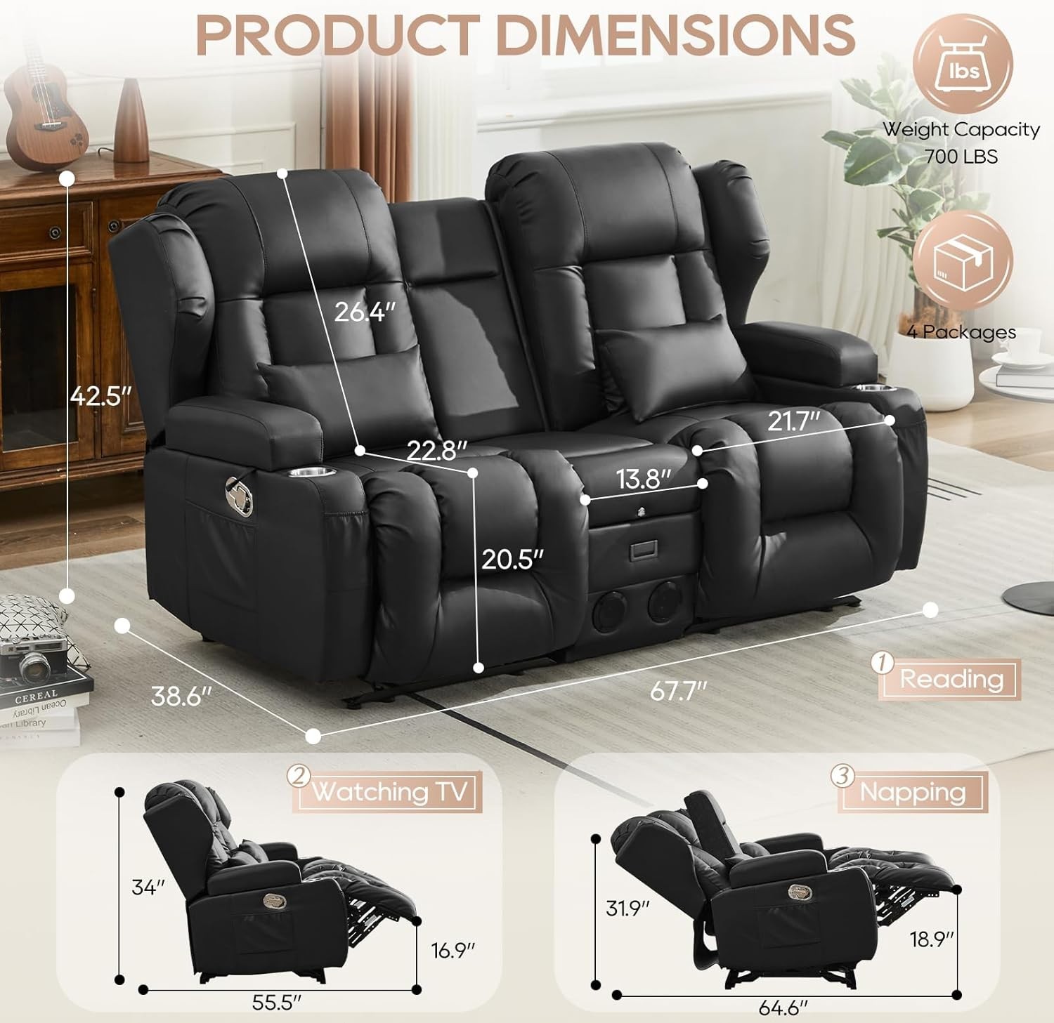 Loveseat Rocker Recliner Sofa Manual Reclining Sofa w/ Console Bluetooth Speaker gallery