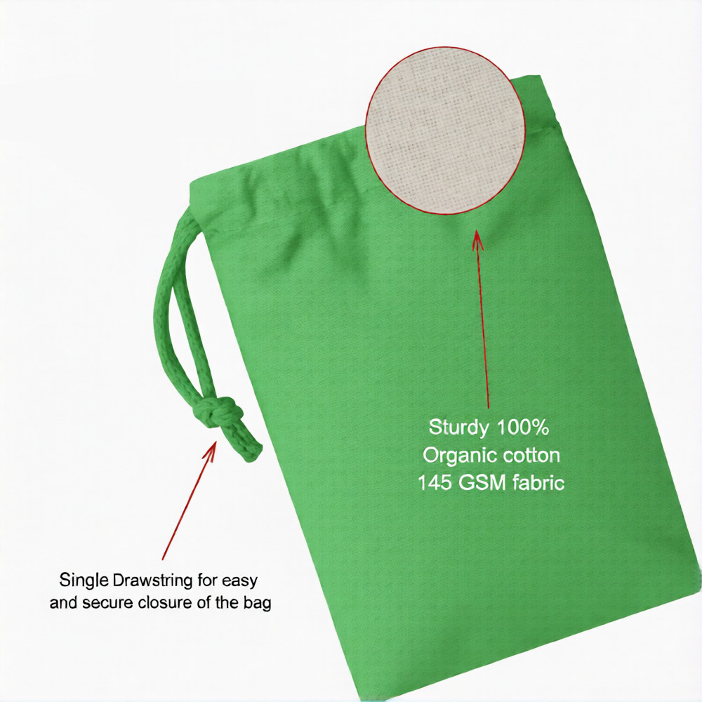 Green Cotton Single Drawstring Bags - Premium Quality - Reusable - Select Sizes gallery