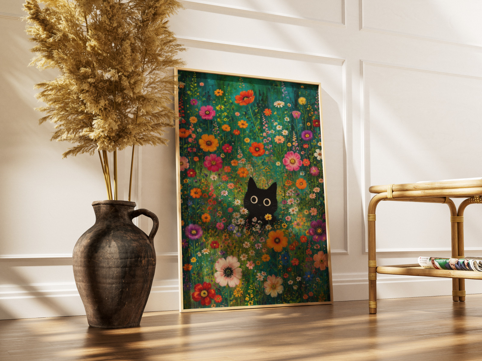 Cute Black Cat Wildflower Poster - Colorful Floral Garden Wall Art Decor Print gallery