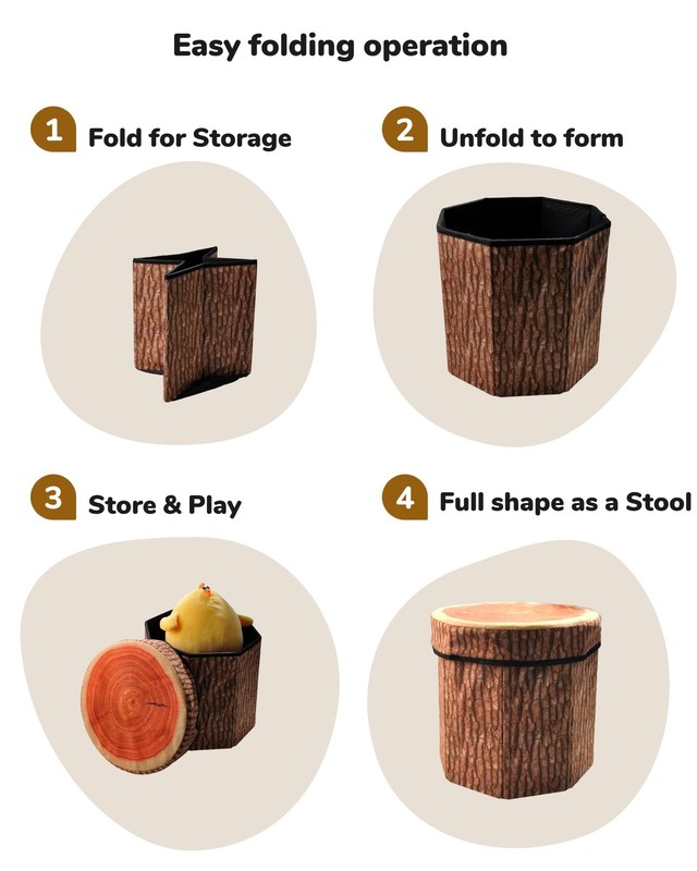 Fruit Storage Stool Ottoman,Tree Stump Stool, Cute Folding Storage Toy Box, C... gallery