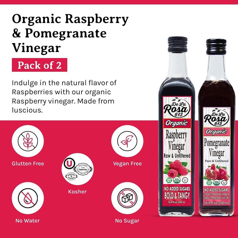 Raw & Unfiltered De La Rosa Raspberry & Pomegranate Vinegar - Vegan, Gluten-Free gallery