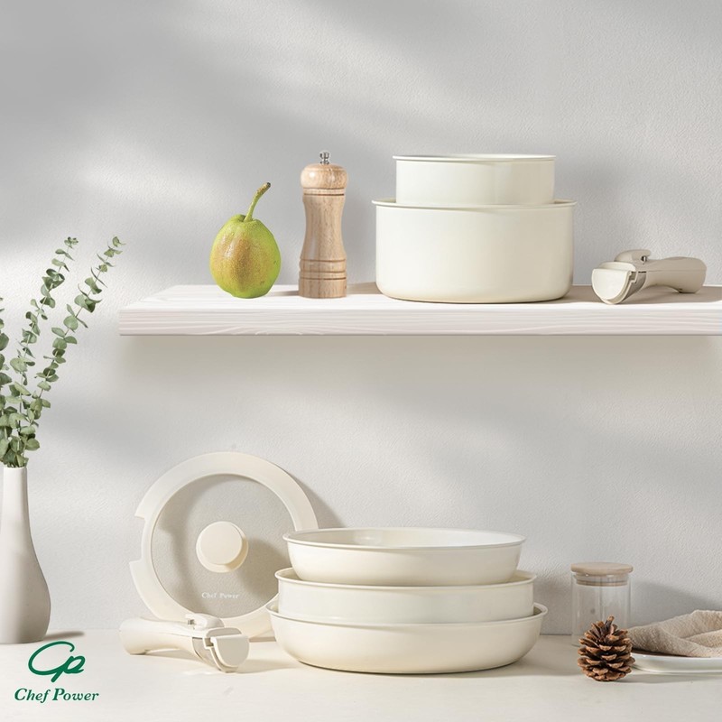 Chef Power Ceramic Cookware Set Non Toxic with Detachable Handles, Healthy No... gallery