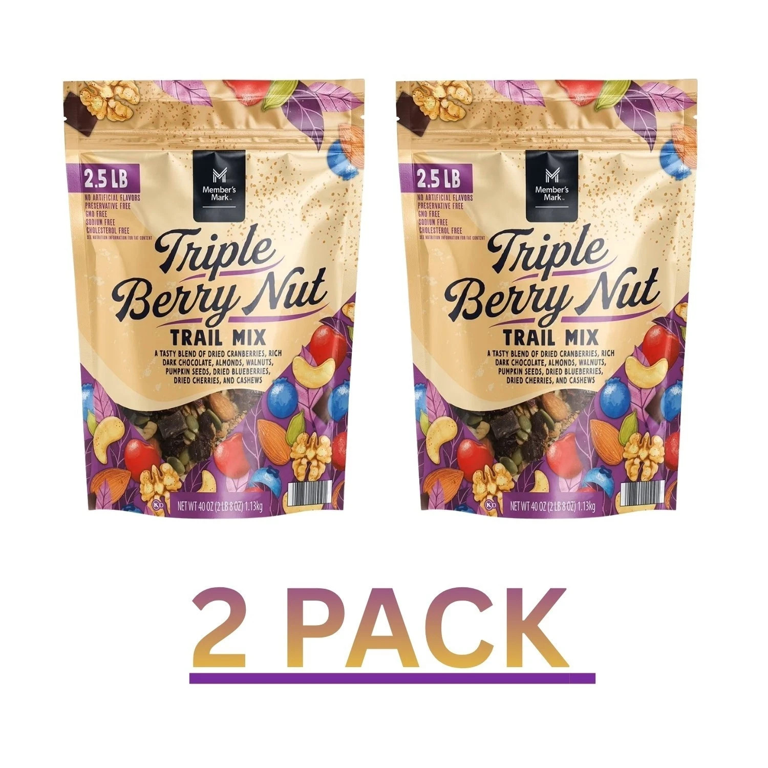 2 PACK - Member's Mark Triple Berry Nut Trail Mix (Total 80 oz) FREE SHIPPING gallery