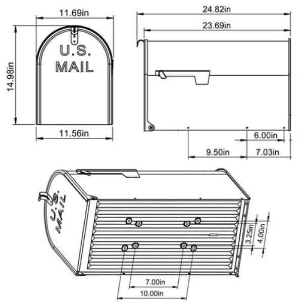 Post Mount Mailbox Gray Extra Large Steel Rust-Resistant Adjustable Door Latch gallery