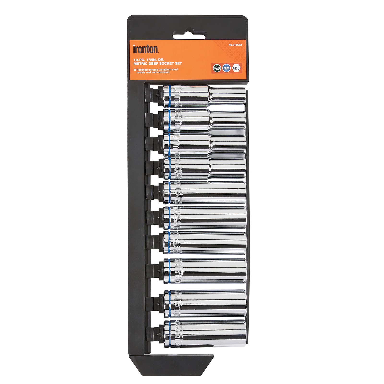 Ironton 6-Pt. Deep Socket Set, 10-Pc., Metric, 1/2in. Drive, Chrome Vanadium gallery