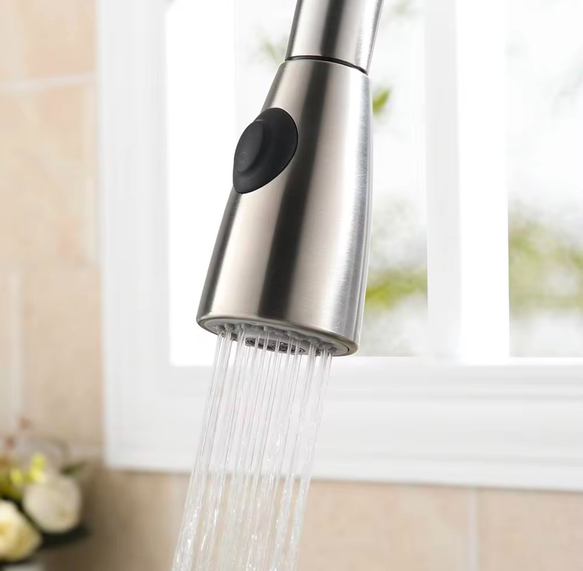 Stainless Steel modern Kitchen Faucet pull down sprayer Fancy hot cold - Silver gallery