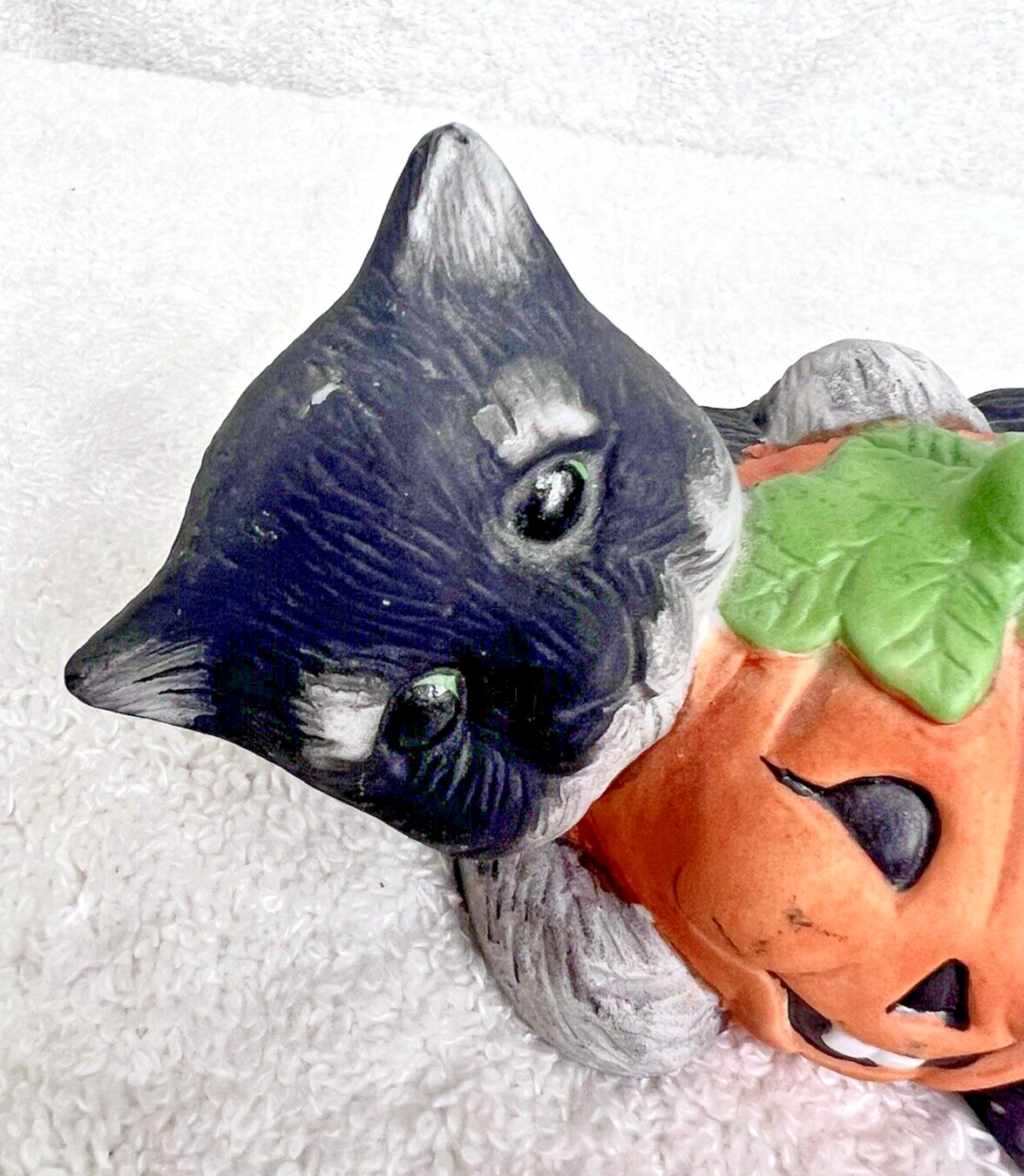 Cute Halloween Bisque Kitten with Pumpkin JOL figuring about 4 1/2” x 2 1/2” gallery