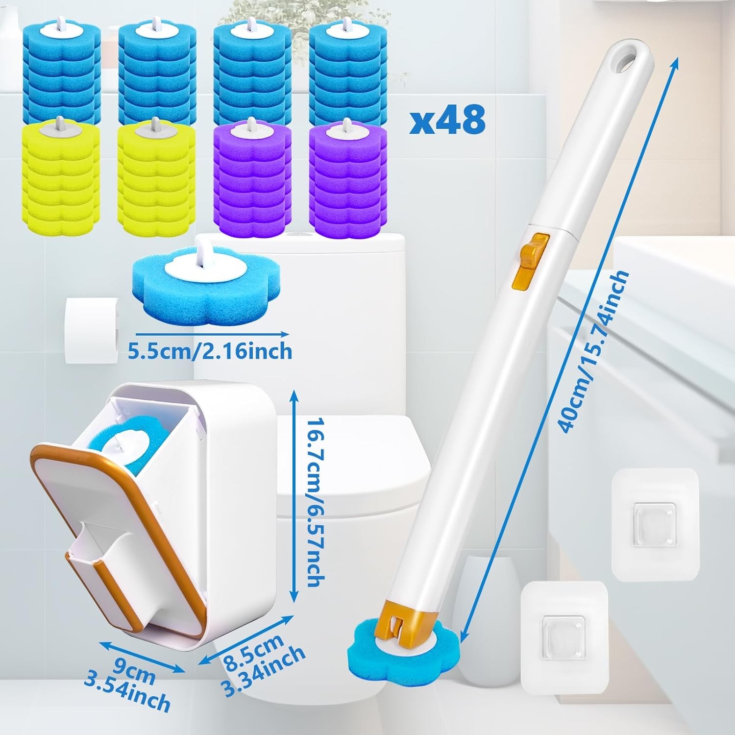 Disposable Toilet Brush with 48 Cleaner Refills, Toilet Brush Disposable with gallery