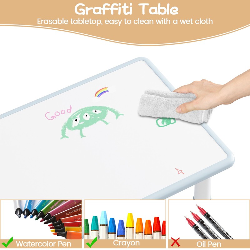 Adjustable Height Kids Table And 2 Chairs Toddler Art Table Set For Playroom gallery