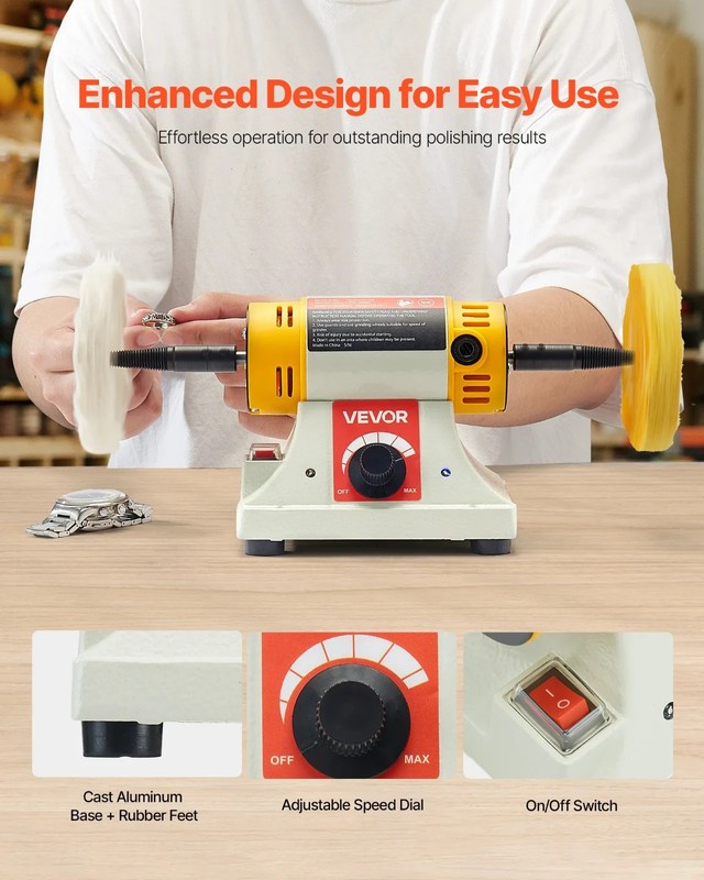 Bench Buffer Polisher 1/2HP Variable Speed 0-8000RPM Jewelry Metal Finishing Kit gallery