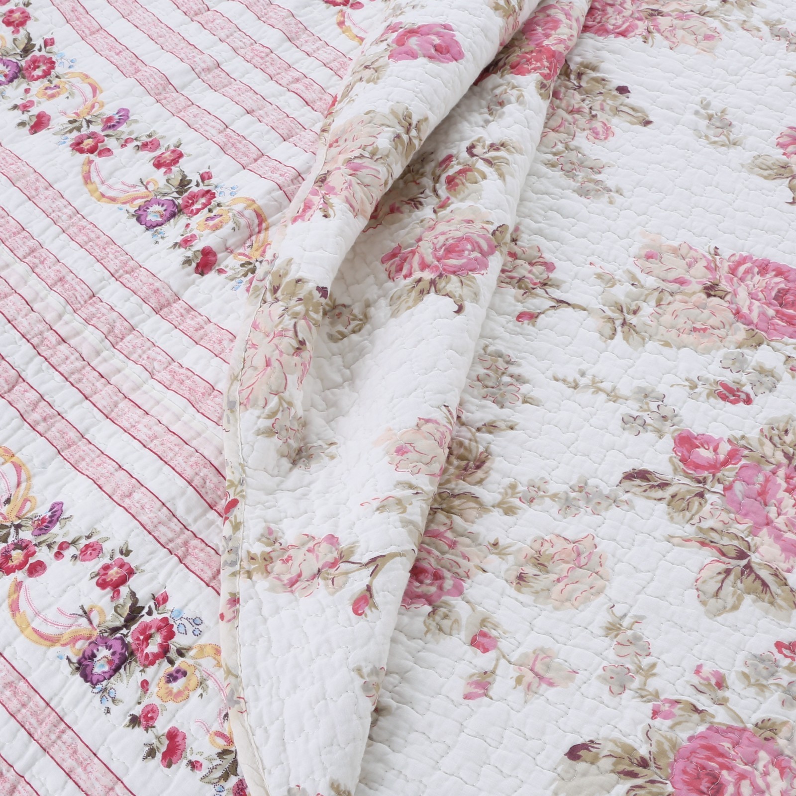 Spring Rose Floral Reversible 100%Cotton 3-Piece Quilt Set, Bedspread, Coverlet gallery