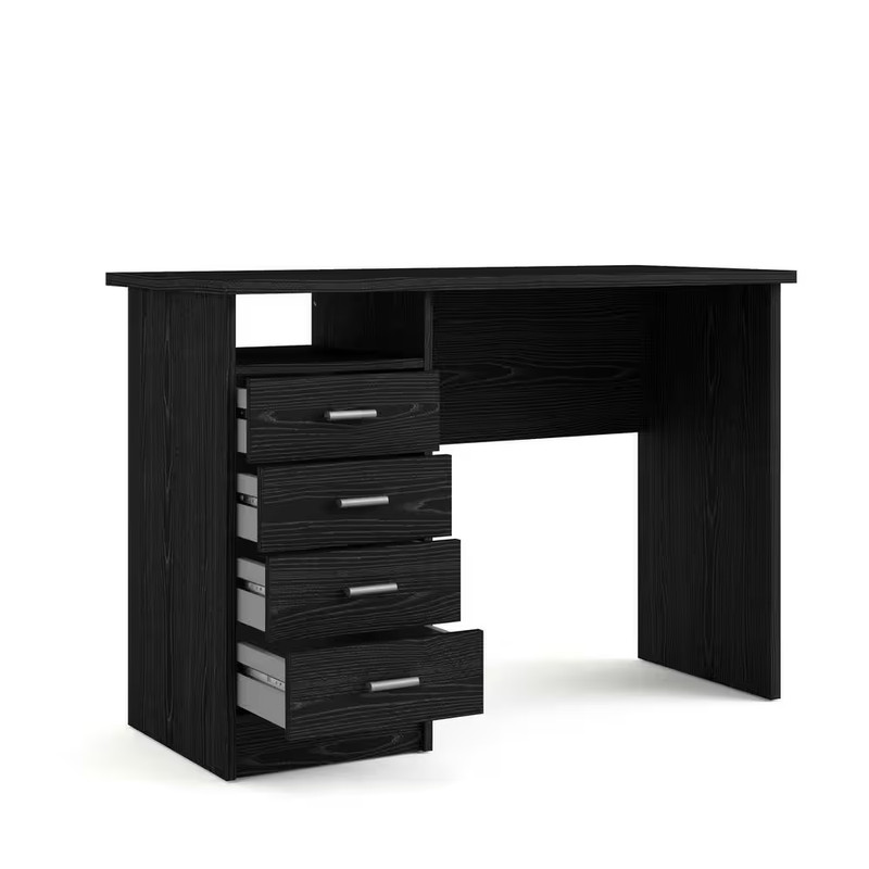 44 In. Rectangular Black Woodgrain 4 Drawer Writing Desk with Built-In Storage gallery