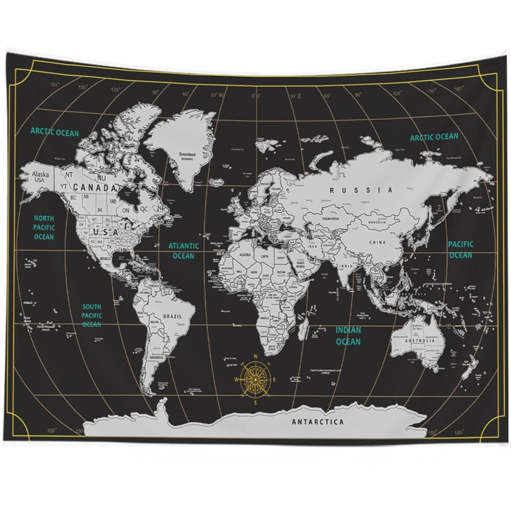 CAPSCEOLL World Map Tapestry Wall Hanging Black 40"L x 30"W, White 2 gallery