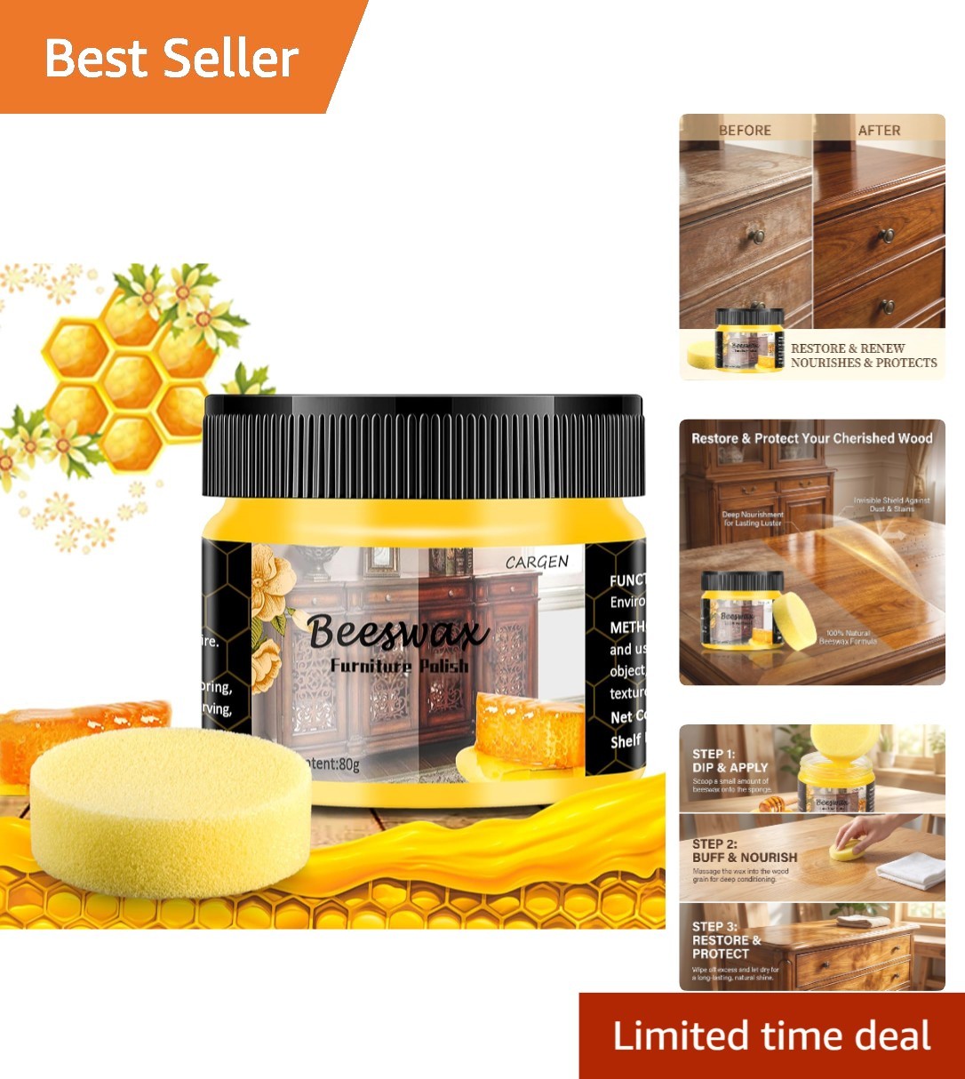 Beeswax Wood Polish & Conditioner - Restore Shine to Furniture & Floors gallery