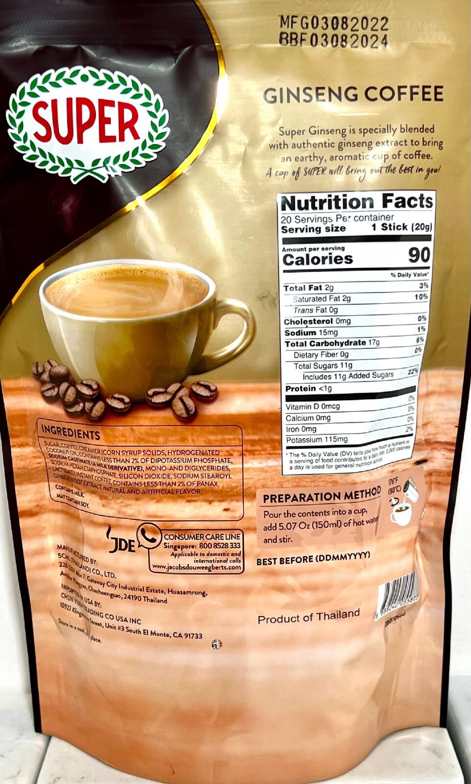 Super Ginseng Instant Coffee 20 Sachets x 20g (Pack of 12)~Exp11/17/2025 gallery