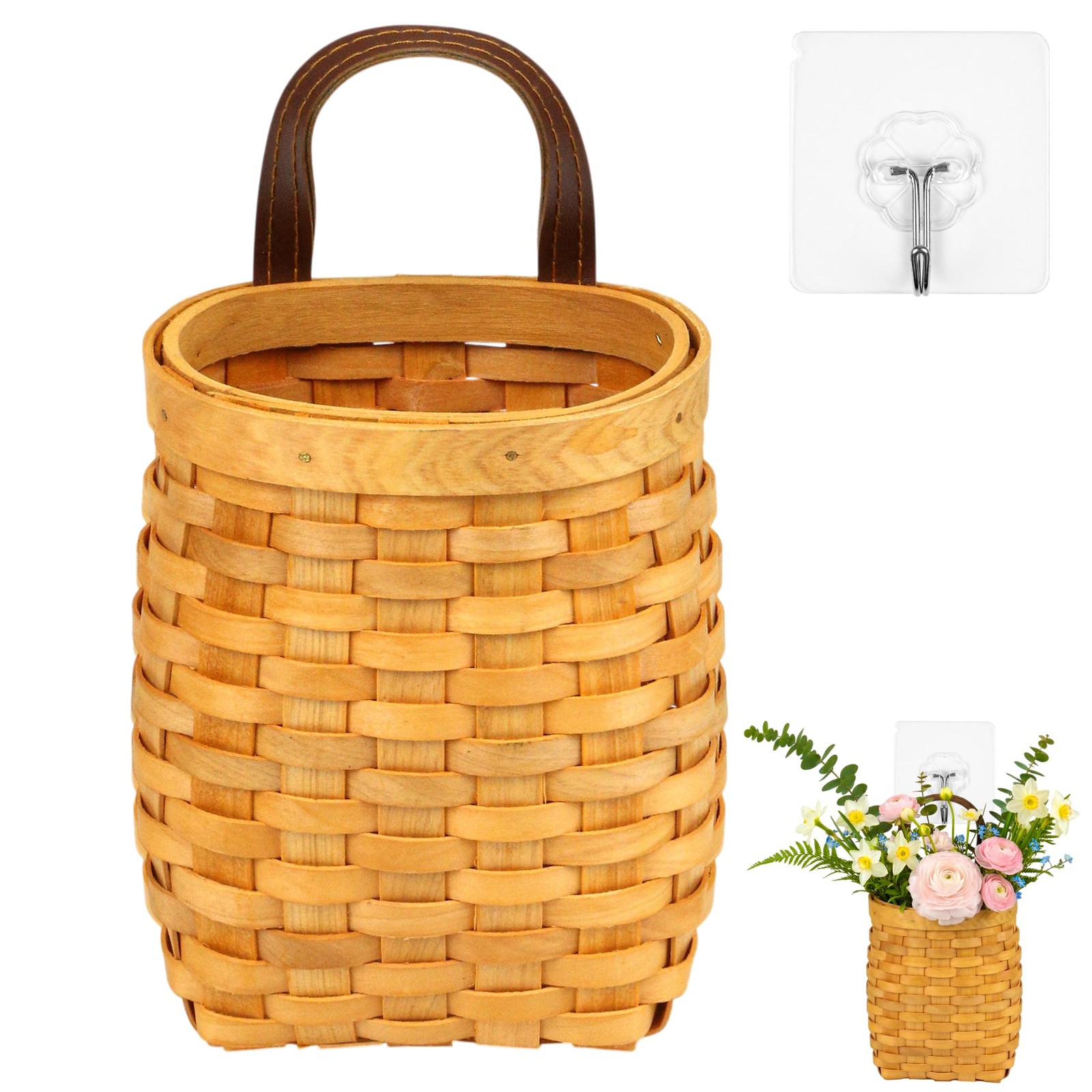 Woven Rattan Wall Hanging Baskets, Hand-Woven Wicker Storage Organizer, Porta... gallery