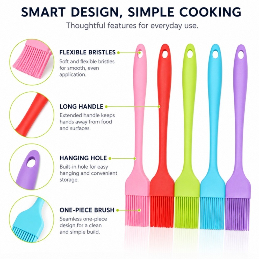 5 Pcs Silicone Basting & Pastry Brushes Set - Oil Brush for BBQ, Kitchen, Party gallery