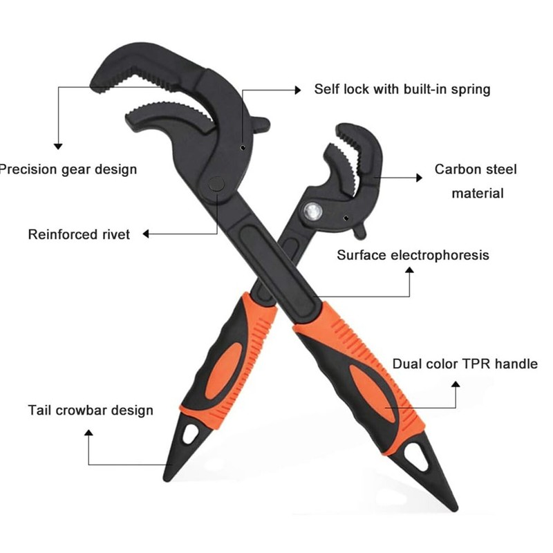 2pcs Multi-function Magic Wrench Self-Adjusting Spanner Power Grip Pipe Wrench gallery