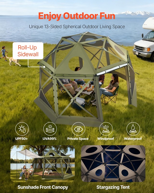 VEVOR 13-Sided Spherical Pop up Gazebo Screen Tent 13 x 13 ft for 10-12 Persons gallery