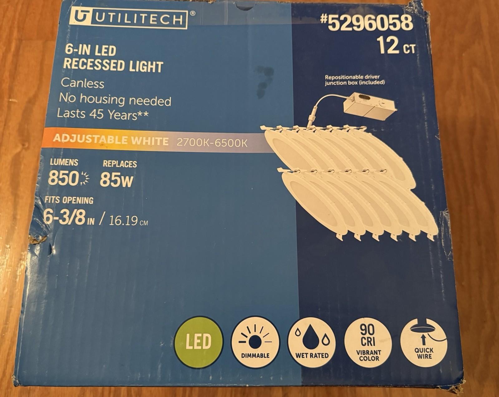 Utilitech 12 Count Pack 6” Recessed LED Canless Lights 5296058 - 850 Lumens 6-in gallery