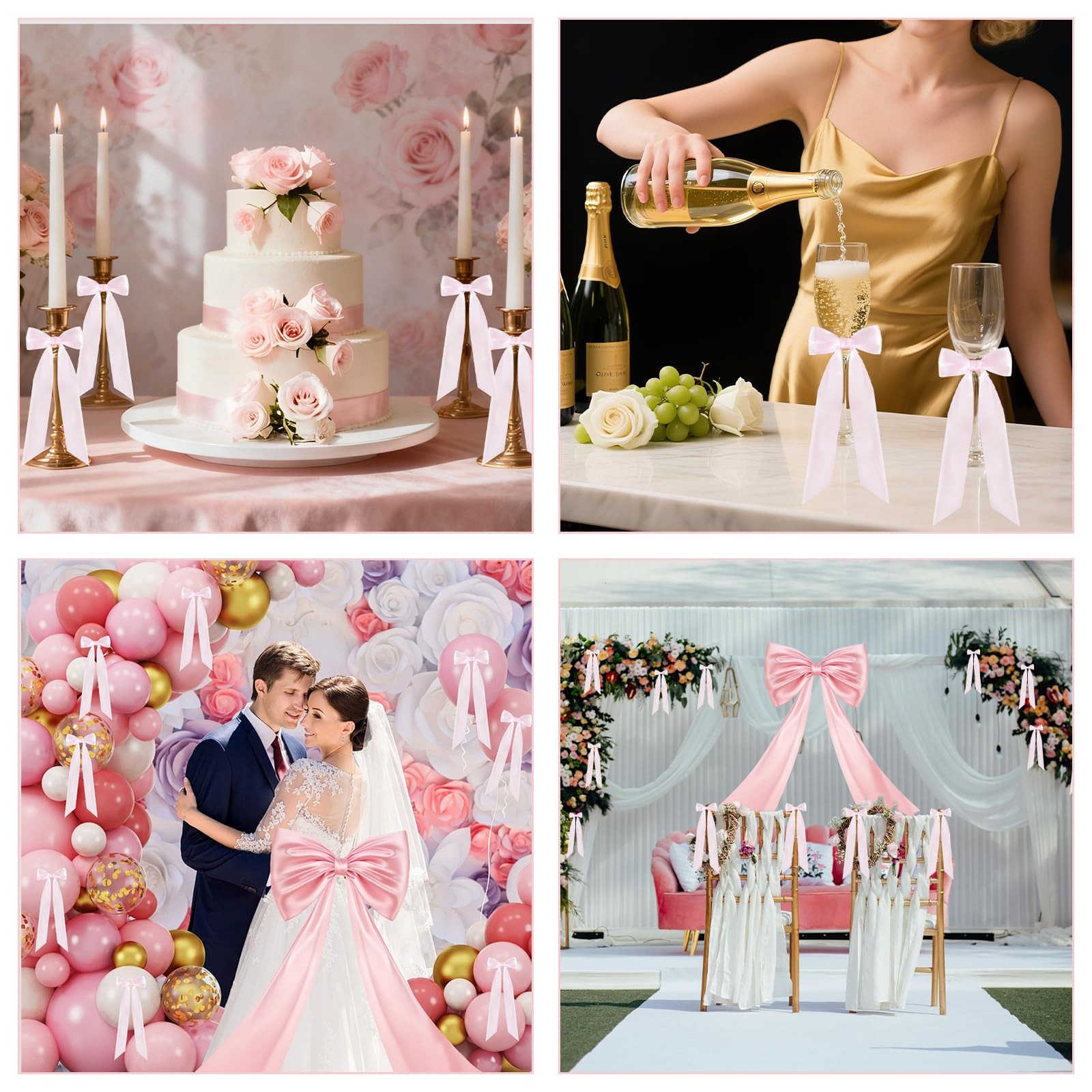 Large Pink Bow for Coquette Room Decor, 16 Pcs 3x13 in+1Pcs 47x24 in Big Sati... gallery