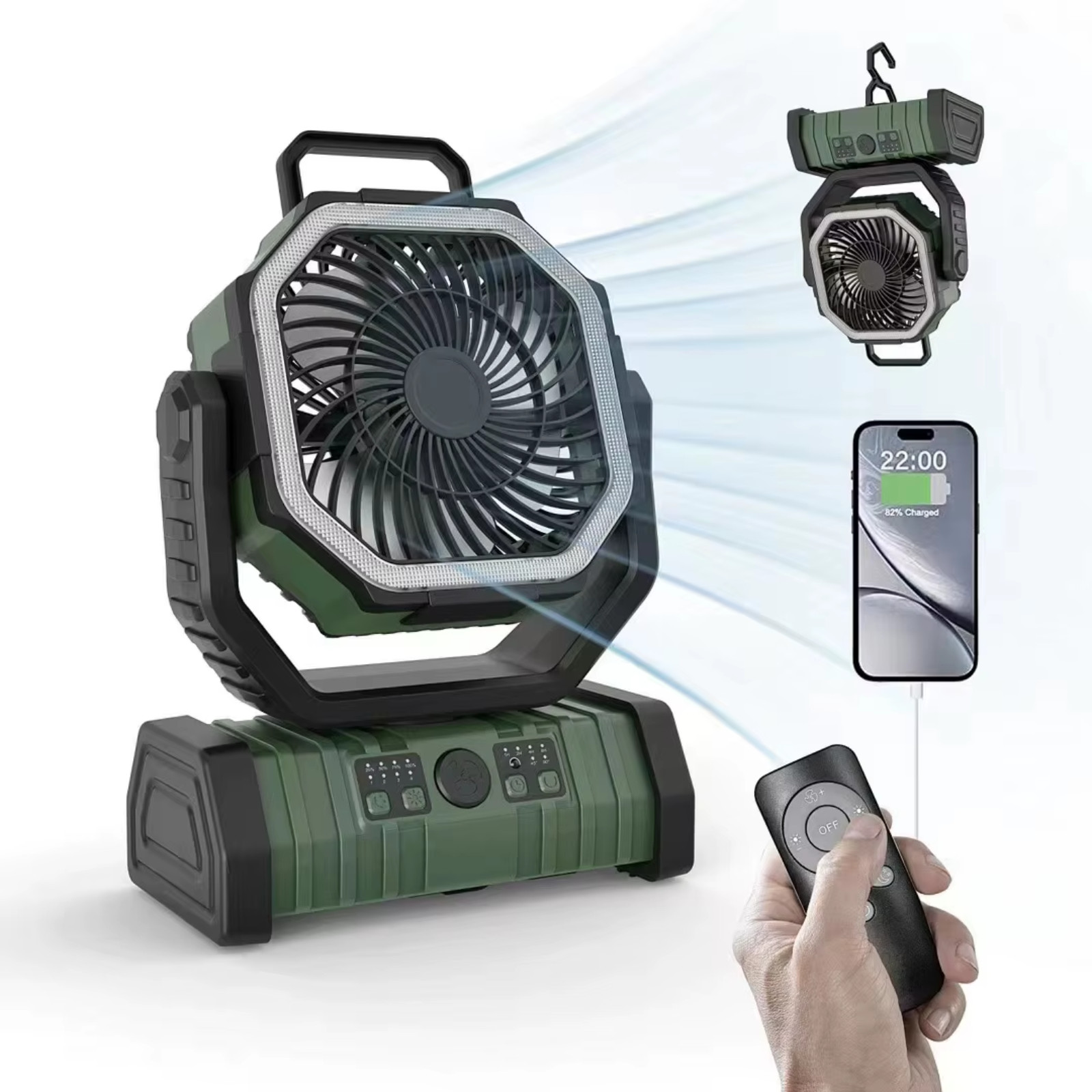 Portable USB Rechargeable Fan 20000mAh w/ LED Light & Power Bank gallery